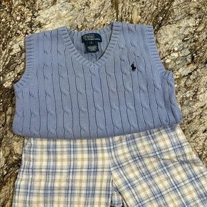 Polo by Ralph Lauren Light Blue V-Neck Sweater with size 5 plaid shorts